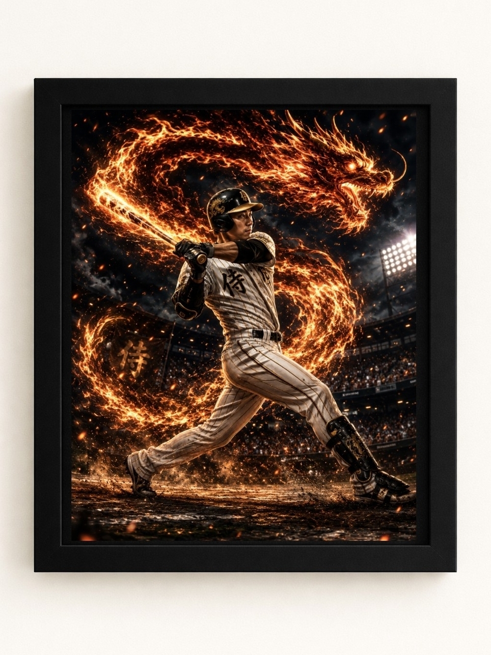 Fiery Dragon Baseball Player A.I. Art Print 8x10 Frame